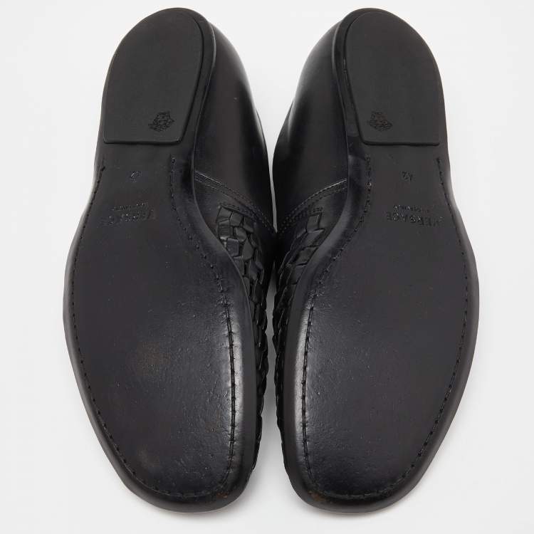 Pre Owned Versace Black Leather Medusa Slip on Loafers Size 42