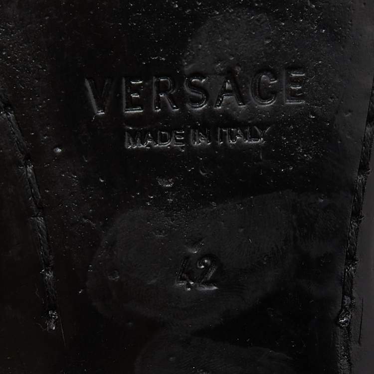 Pre Owned Versace Black Leather Medusa Slip on Loafers Size 42