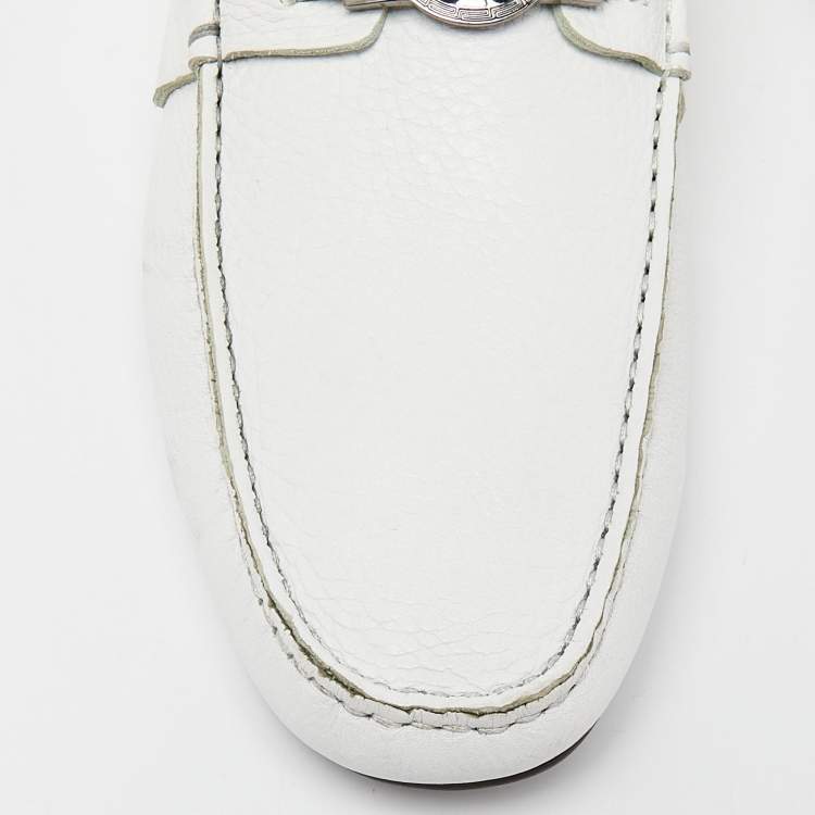 Pre Owned Versace White Leather Medusa Detail Slip On Loafers Size 43