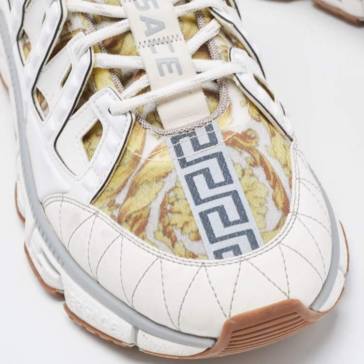 Pre Owned Versace White/Yellow Leather and Fabrice Low Top Sneakers Size 46