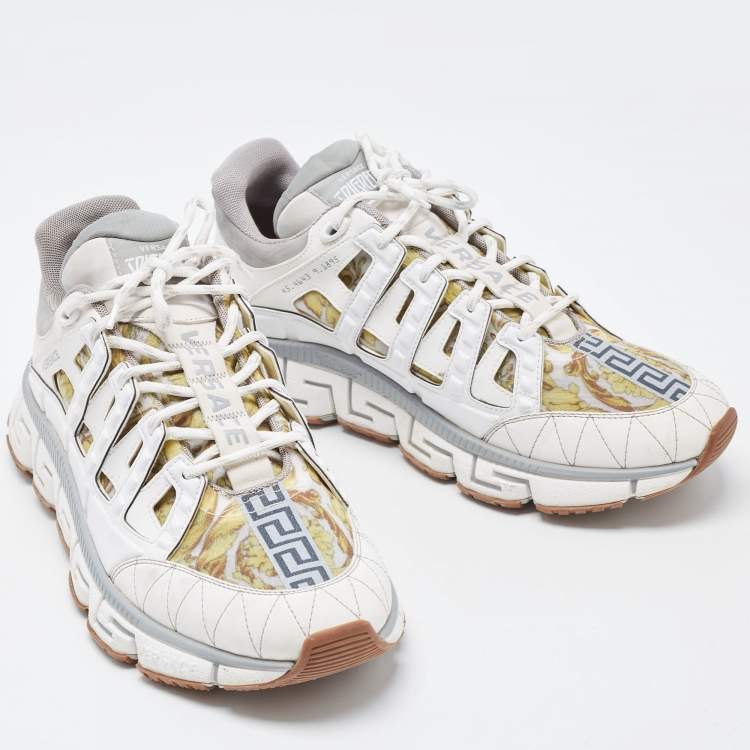 Pre Owned Versace White/Yellow Leather and Fabrice Low Top Sneakers Size 46