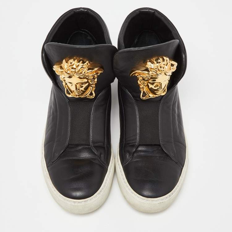 Pre Owned Versace Black Leather Medusa High Top Sneakers Size 40