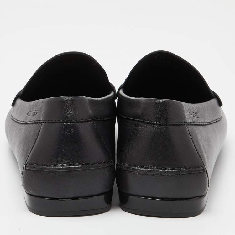 Pre Owned Versace Black Leather Medusa Slip On Loafers Size 44