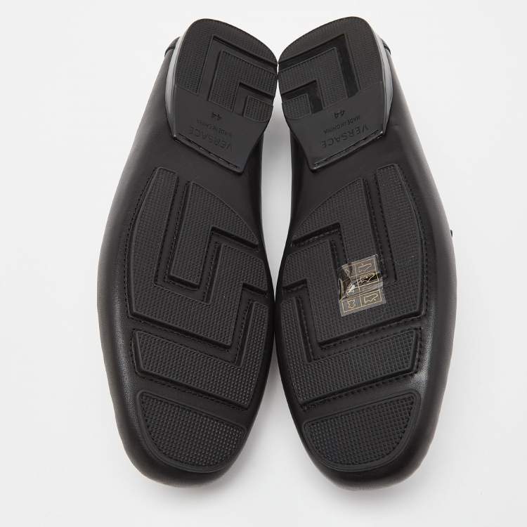 Pre Owned Versace Black Leather Medusa Slip On Loafers Size 44