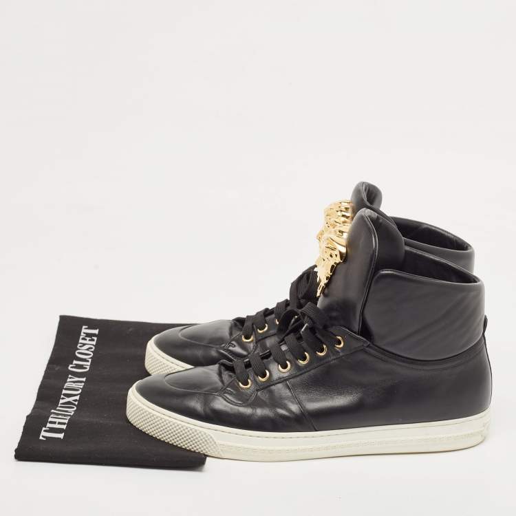 Pre Owned versace Black Leather Medusa High Top Sneakers Size 43