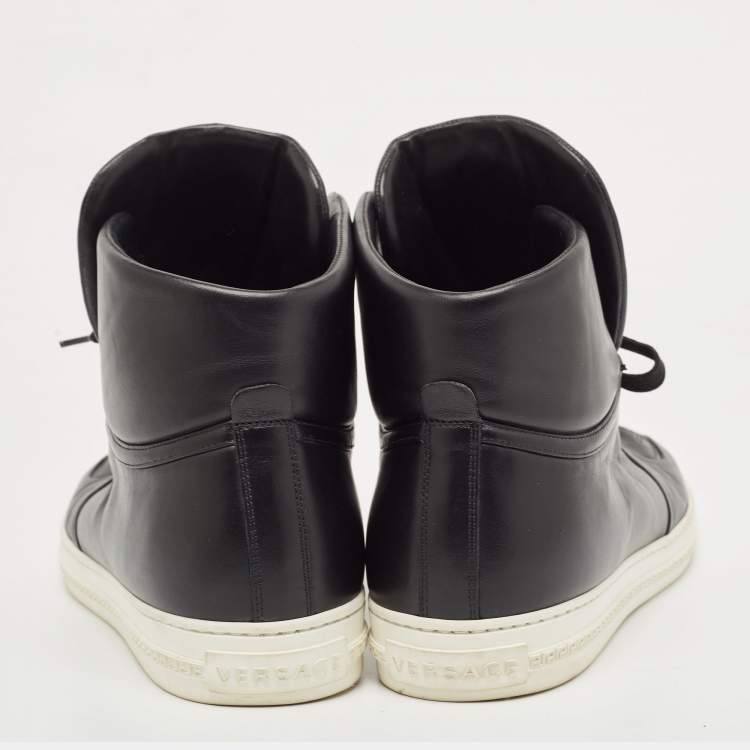 Pre Owned versace Black Leather Medusa High Top Sneakers Size 43