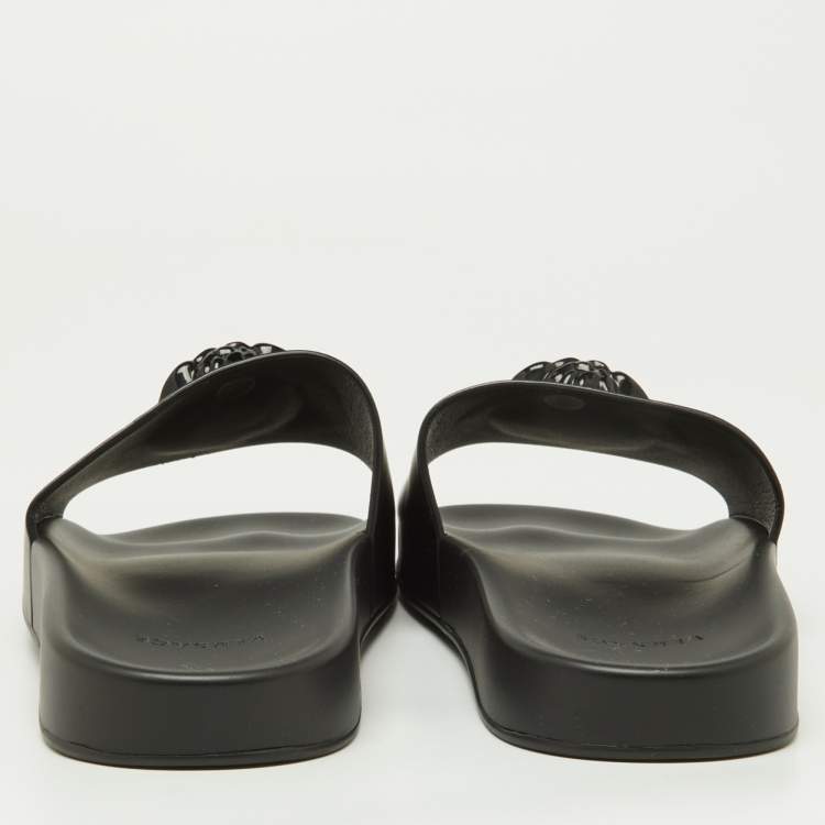 Pre Owned Versace Black Leather Medusa Flat Slide Sandals Size 43