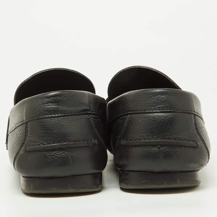 Pre Owned Versace Black Leather Medusa Detail Slip On Loafers Size 42.5