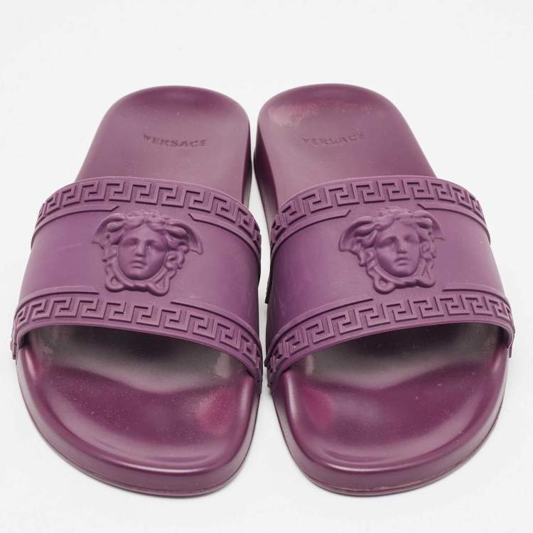 Pre Owned Versace Purple Rubber Medusa Slides Size 42