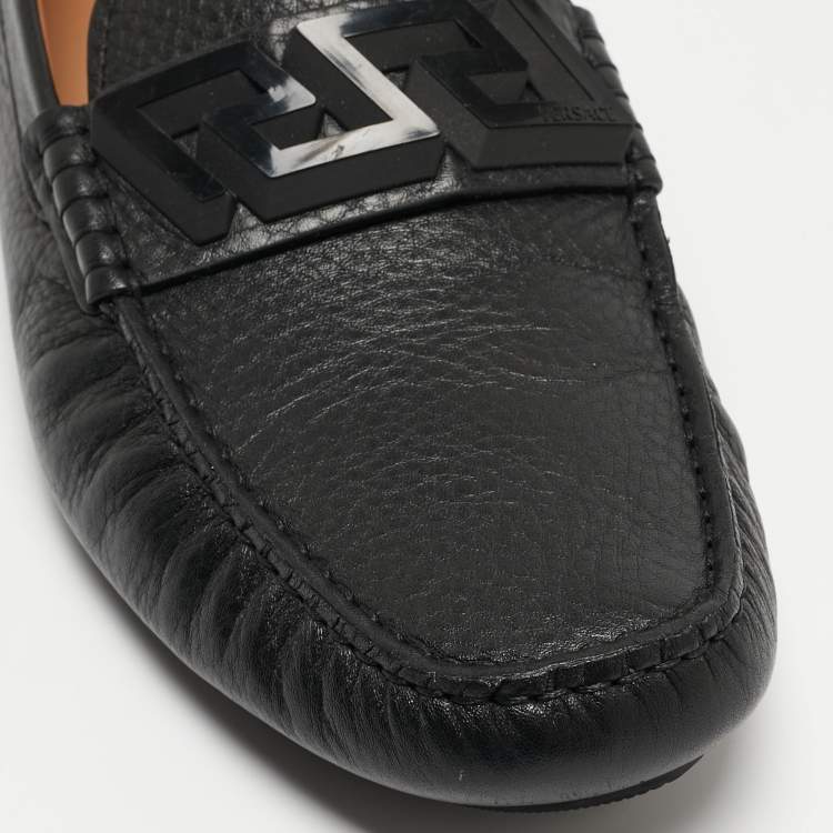 Pre Owned Versace Black Leather Medusa Slip On  Loafers Size 44