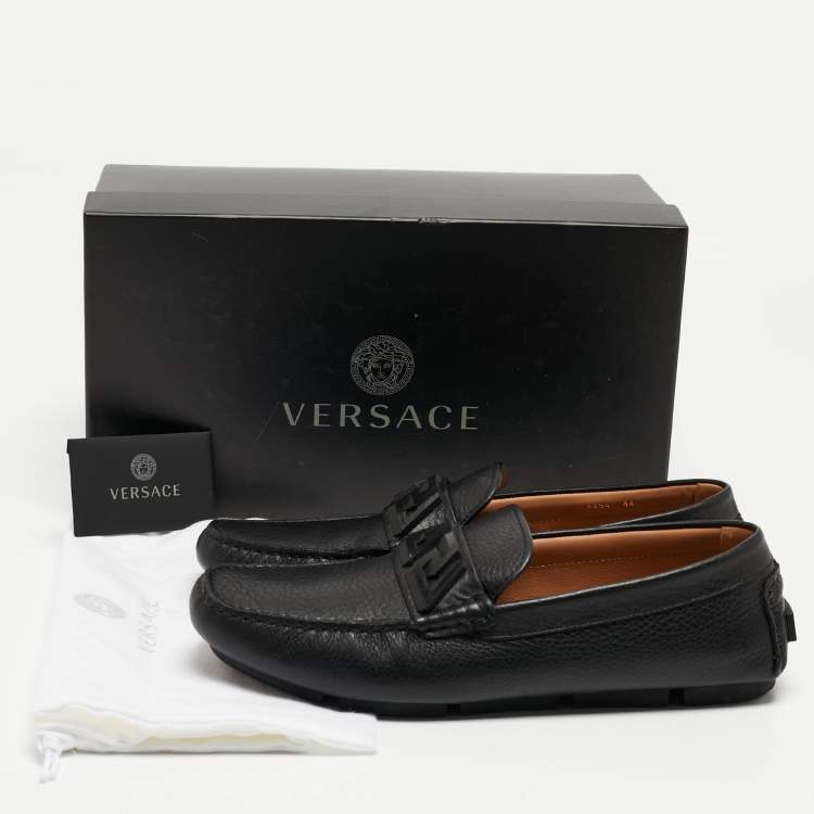 Pre Owned Versace Black Leather Medusa Slip On  Loafers Size 44