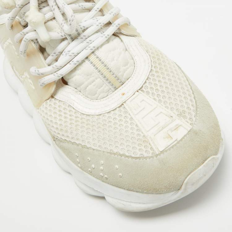 Pre Owned Versace White Suede and PVC Chain Reaction Sneakers Size 42