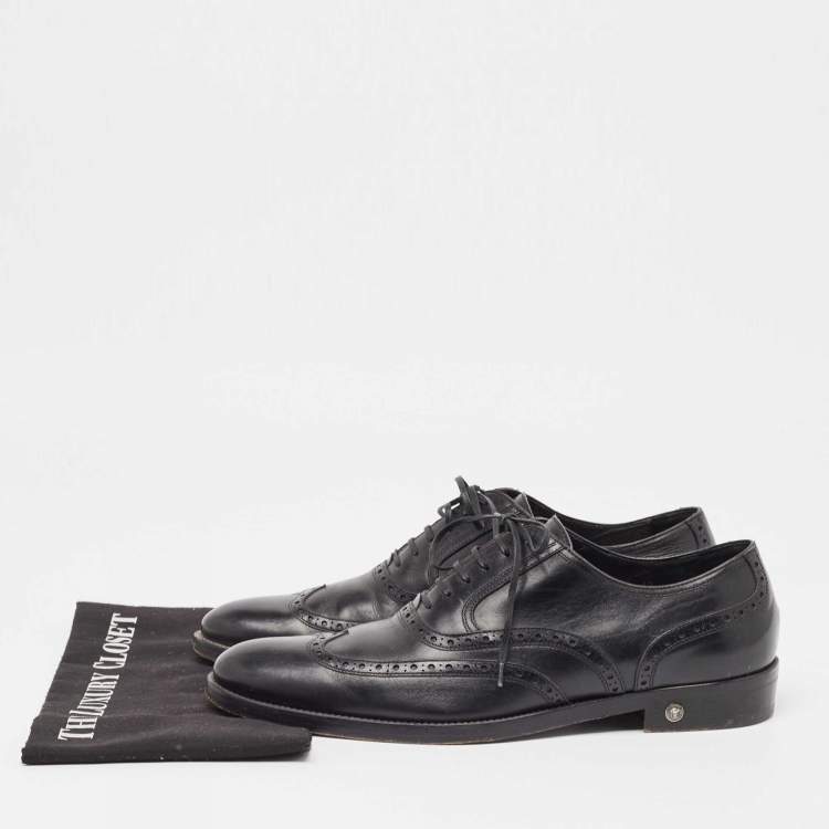 Pre Owned Versace Black Leather Lace Up Oxfords Size 42