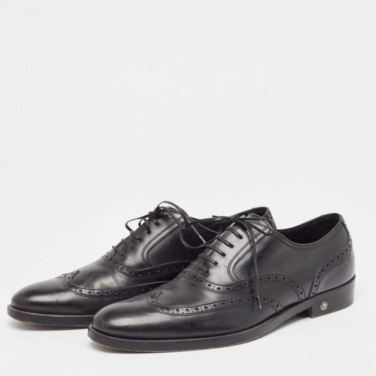 Pre Owned Versace Black Leather Lace Up Oxfords Size 42
