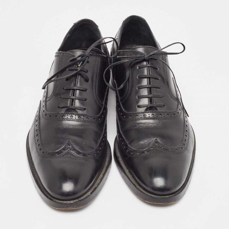 Pre Owned Versace Black Leather Lace Up Oxfords Size 42
