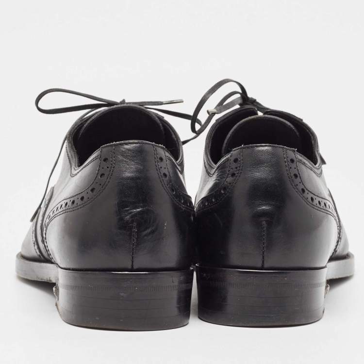 Pre Owned Versace Black Leather Lace Up Oxfords Size 42