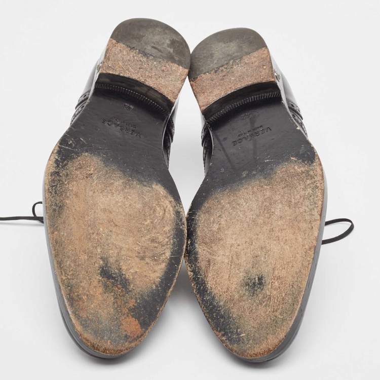 Pre Owned Versace Black Leather Lace Up Oxfords Size 42