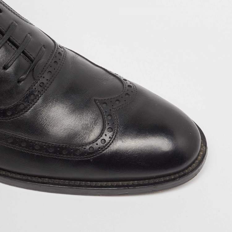Pre Owned Versace Black Leather Lace Up Oxfords Size 42