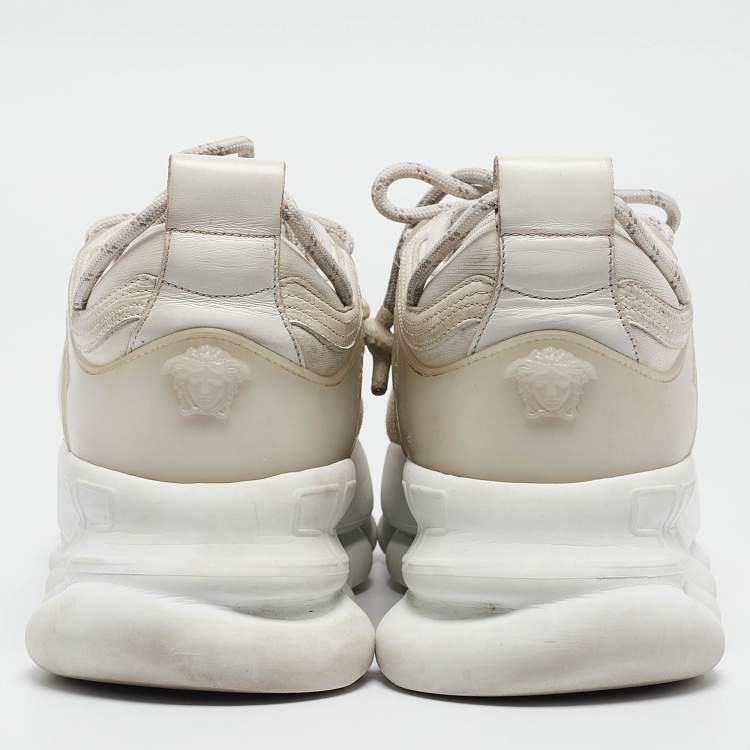 Pre Owned Versace White/Grey Mesh And Suede Chain Reaction Sneakers Size 42