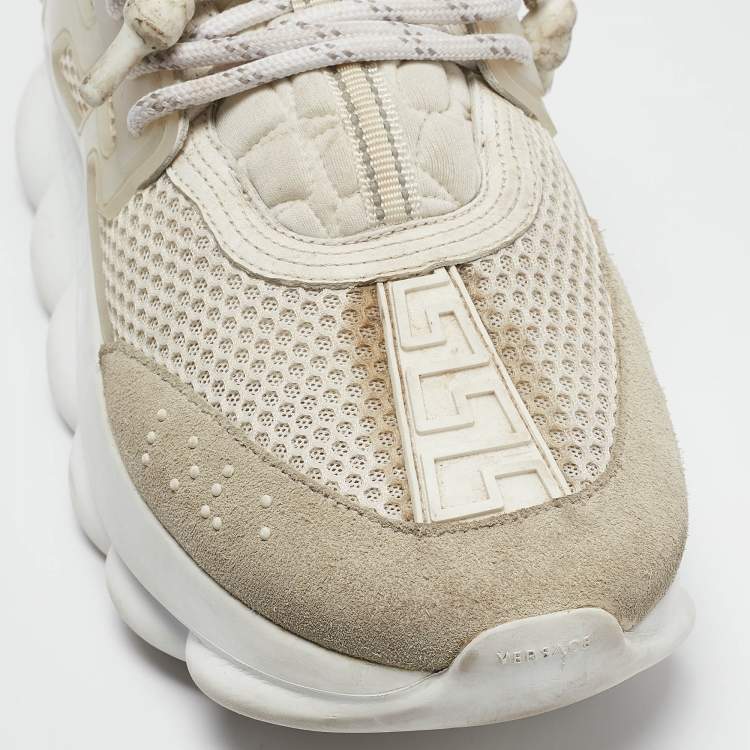 Pre Owned Versace White/Grey Mesh And Suede Chain Reaction Sneakers Size 42