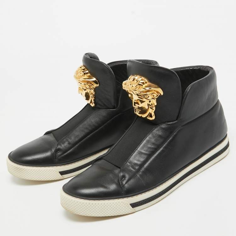 Pre Owned Versace Black Leather Palazzo High Top Sneakers Size 39.5