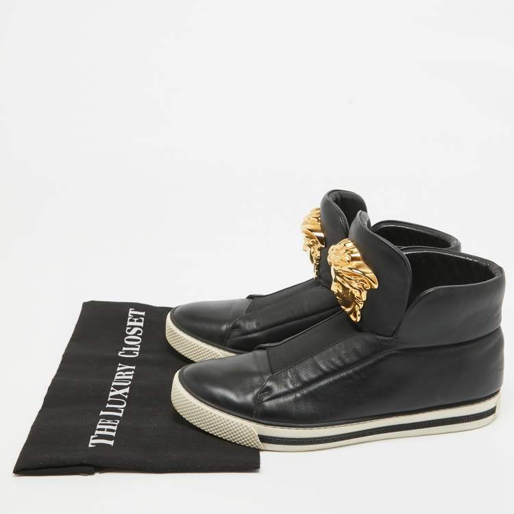 Pre Owned Versace Black Leather Palazzo High Top Sneakers Size 39.5