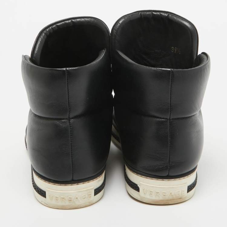 Pre Owned Versace Black Leather Palazzo High Top Sneakers Size 39.5