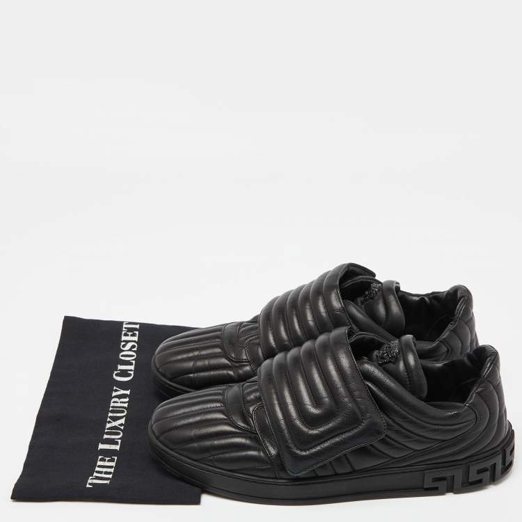 Pre Owned Versace Black Leather Sneakers Size 45