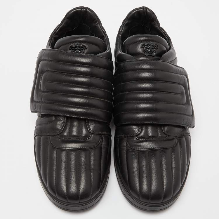 Pre Owned Versace Black Leather Sneakers Size 45
