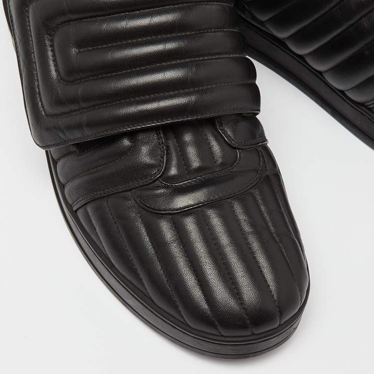 Pre Owned Versace Black Leather Sneakers Size 45