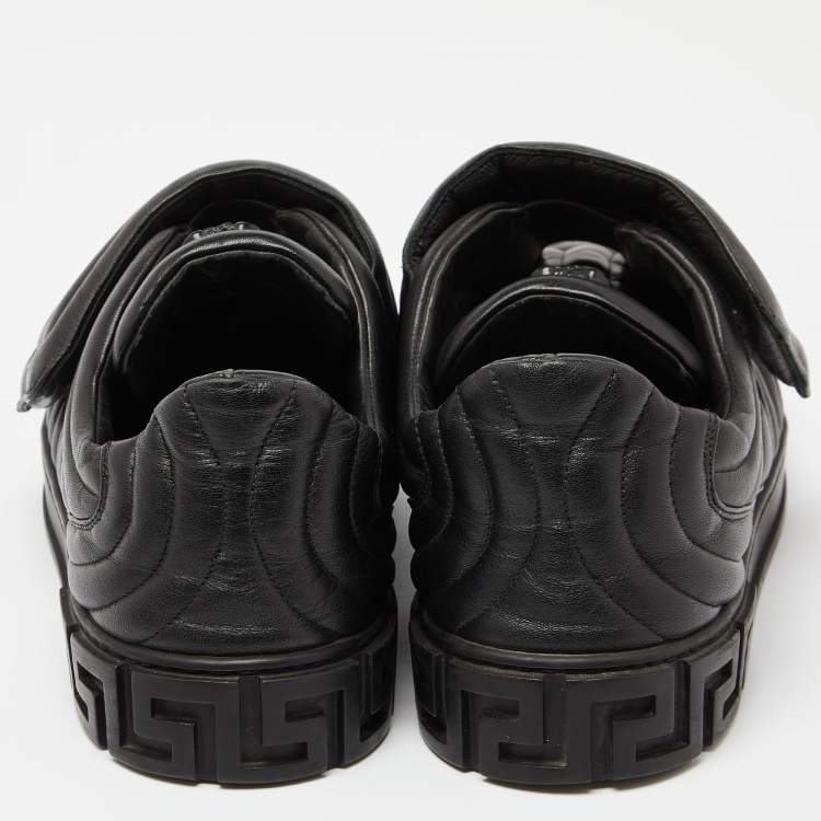 Pre Owned Versace Black Leather Sneakers Size 45