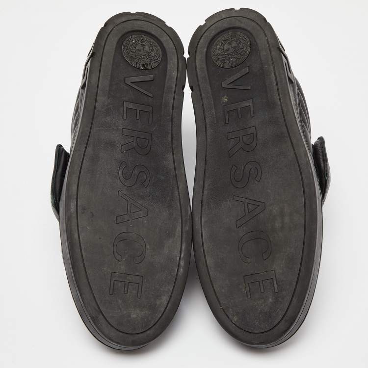 Pre Owned Versace Black Leather Sneakers Size 45