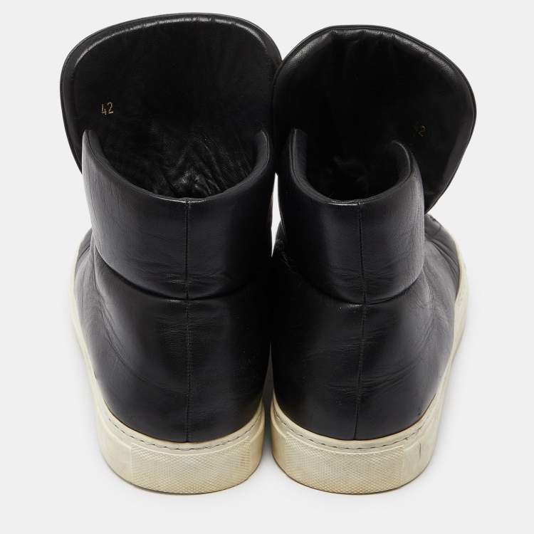 Pre Owned Versace Black Leather Palazzo Medusa High Top Slip On Sneakers Size 42