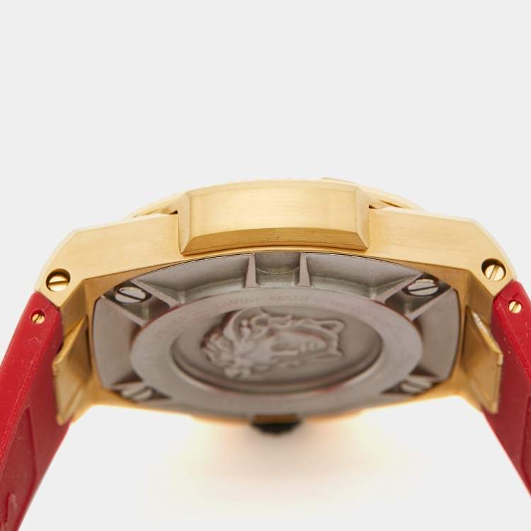 Pre Owned Versace Black Gold PVD Coated Stainless Steel Rubber Chain Reaction VEDY00319 Men's Wristwatch 45 mm