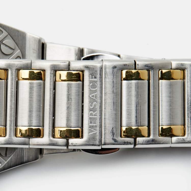 Pre Owned Versace Silver Two-Tone Stainless Steel Greca Reaction VE31 Men's Wristwatch 42 mm