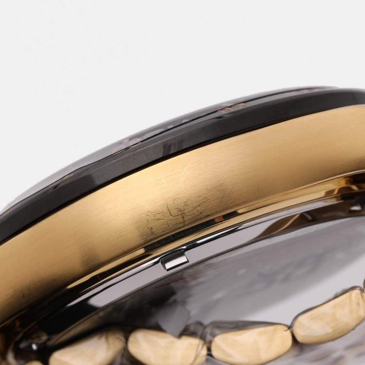 Pre Owned Versace Black Gold Plated Stainless Steel Hellenyium Men's Wristwatch 44 mm