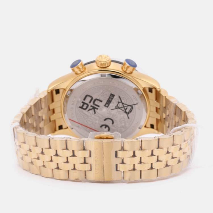 Pre Owned Versace Black Gold Plated Stainless Steel Hellenyium Men's Wristwatch 44 mm