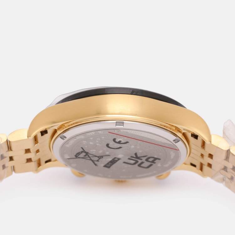 Pre Owned Versace Black Gold Plated Stainless Steel Hellenyium Men's Wristwatch 44 mm