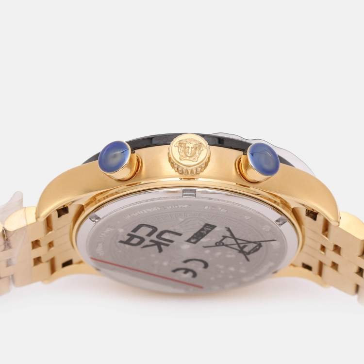 Pre Owned Versace Black Gold Plated Stainless Steel Hellenyium Men's Wristwatch 44 mm