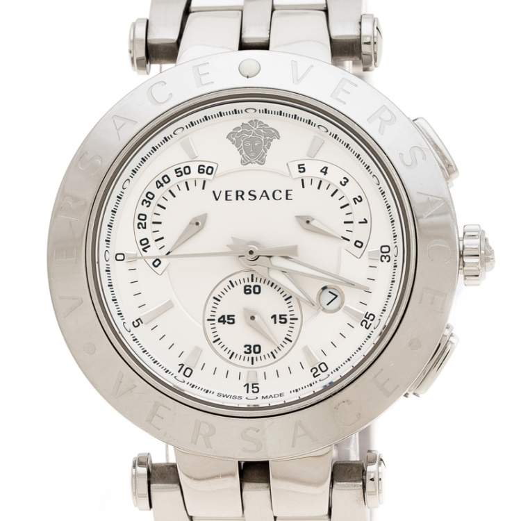 Pre Owned Versace Silver White Stainless Steel V Race 23C Women's Wristwatch 42 mm