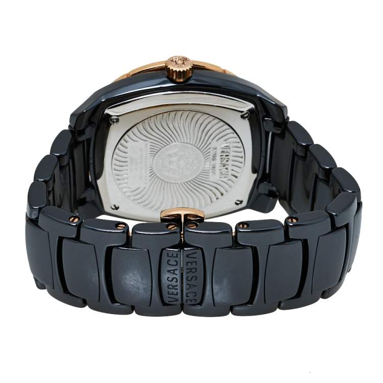 Pre Owned Versace Black Ceramic Gold Plated Stainless Steel Diamonds DV One Glamour 63Q Men's Wristwatch 41 mm