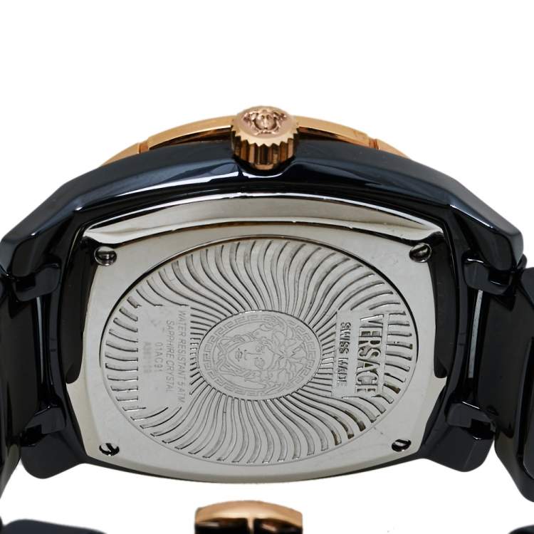 Pre Owned Versace Black Ceramic Gold Plated Stainless Steel Diamonds DV One Glamour 63Q Men's Wristwatch 41 mm