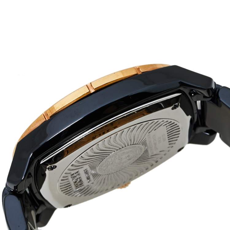 Pre Owned Versace Black Ceramic Gold Plated Stainless Steel Diamonds DV One Glamour 63Q Men's Wristwatch 41 mm