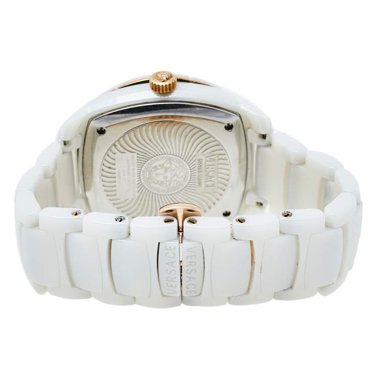 Pre Owned Versace White Ceramic Stainless Steel DV One 01A C1 Men's Wristwatch 41 mm