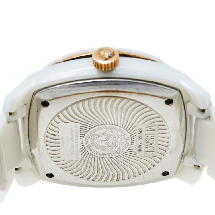 Pre Owned Versace White Ceramic Stainless Steel DV One 01A C1 Men's Wristwatch 41 mm