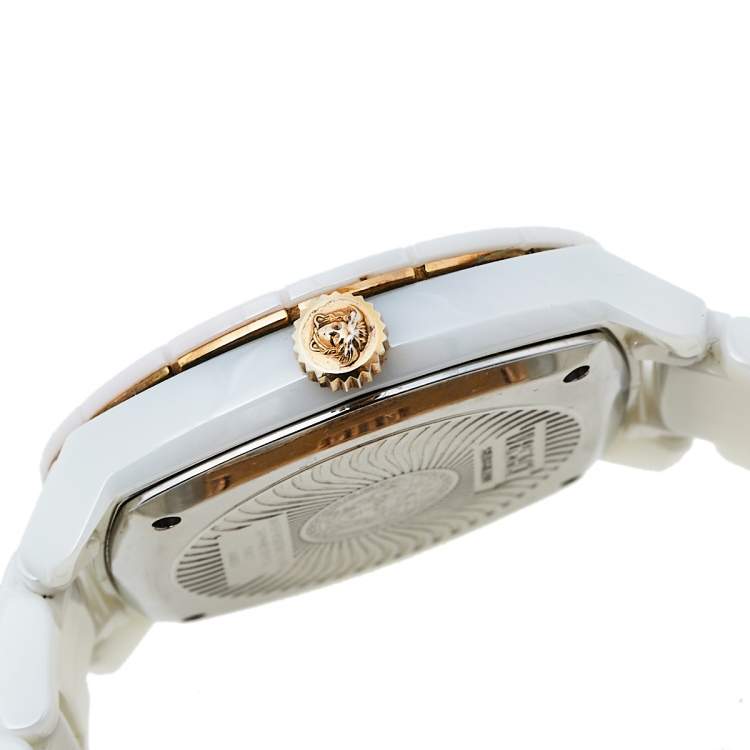 Pre Owned Versace White Ceramic Stainless Steel DV One 01A C1 Men's Wristwatch 41 mm