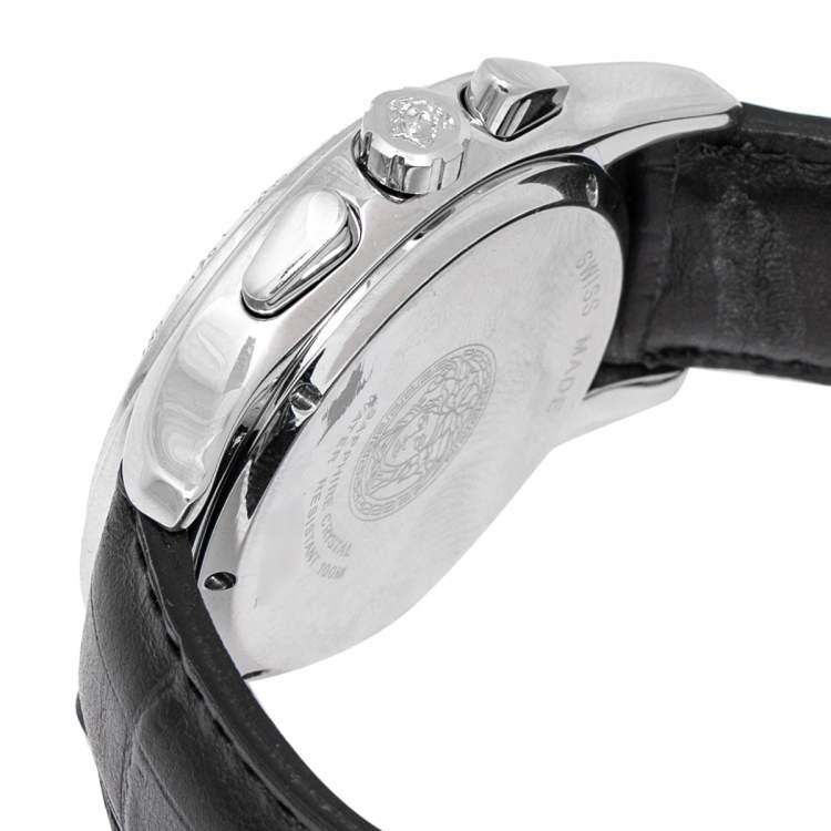 Pre Owned Versace Black Stainless Steel Leather ULC99 Men's Wristwatch 39 mm