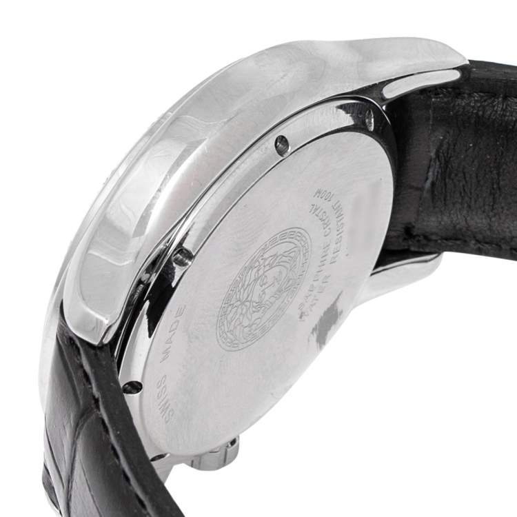 Pre Owned Versace Black Stainless Steel Leather ULC99 Men's Wristwatch 39 mm