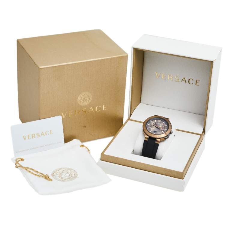 Pre Owned Versace Bronze PVD Plated Stainless Steel Rubber V-Extreme GMT VCN030017 Men's Wristwatch 46 mm