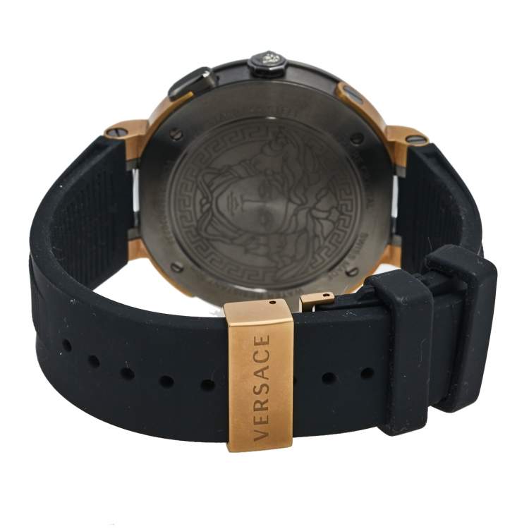 Pre Owned Versace Bronze PVD Plated Stainless Steel Rubber V-Extreme GMT VCN030017 Men's Wristwatch 46 mm